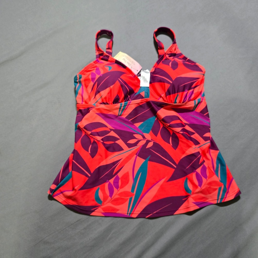 Venus Lascana Tankini Top Womens 12 Orange Purple Tropical Leaf Print Padded